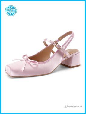 Satin Square Toe Slingback Chunky Heel Pumps